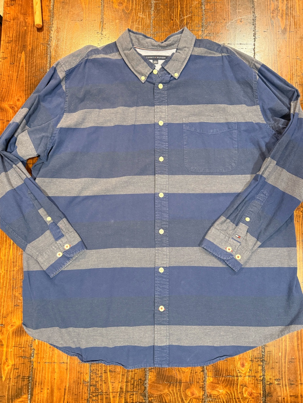 Men's Blue Wide-Stripe Button-Up Shirt Tommy Hilfiger 3X LT